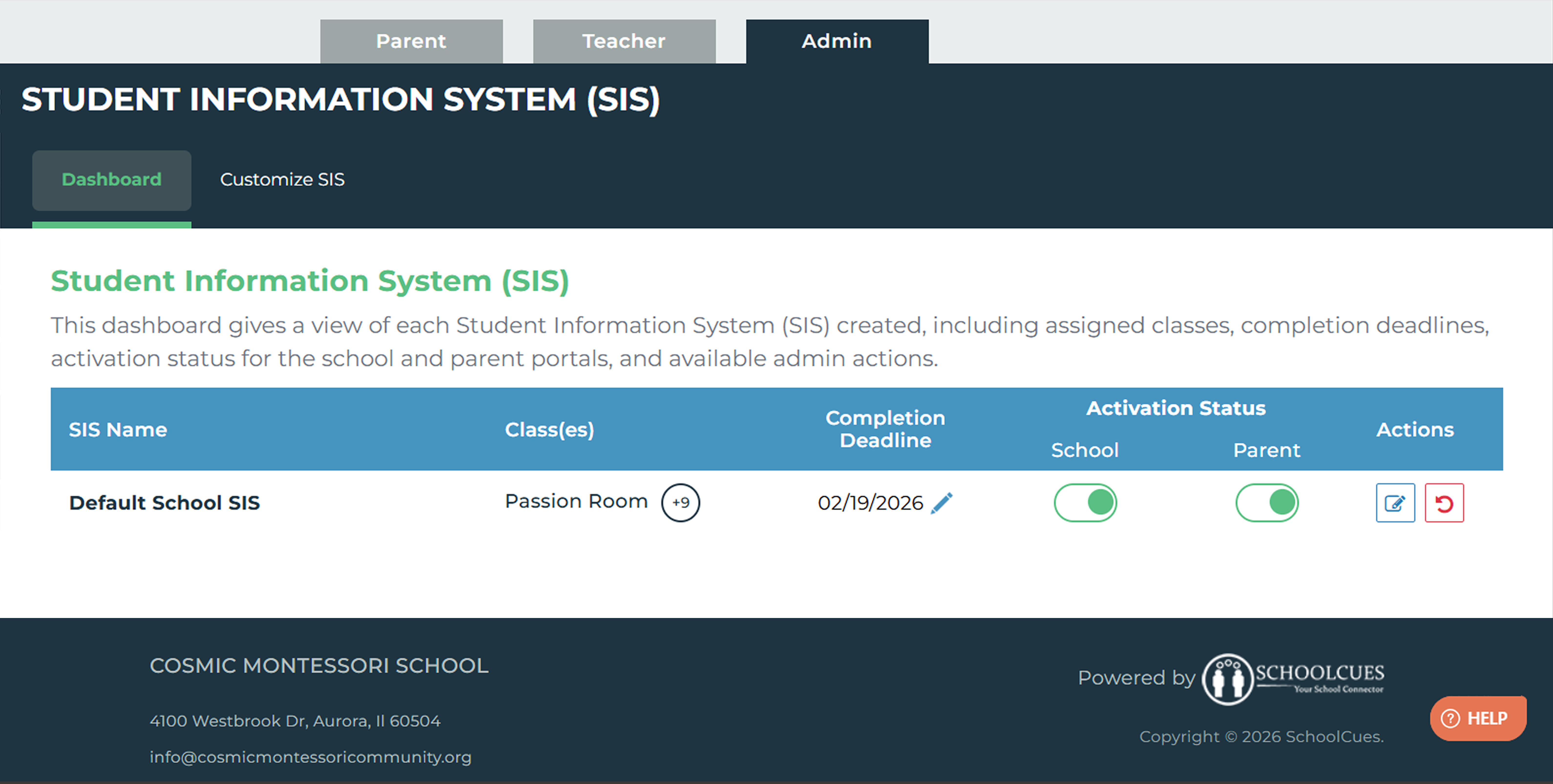School administration software showing centralized SIS dashboard for small schools
